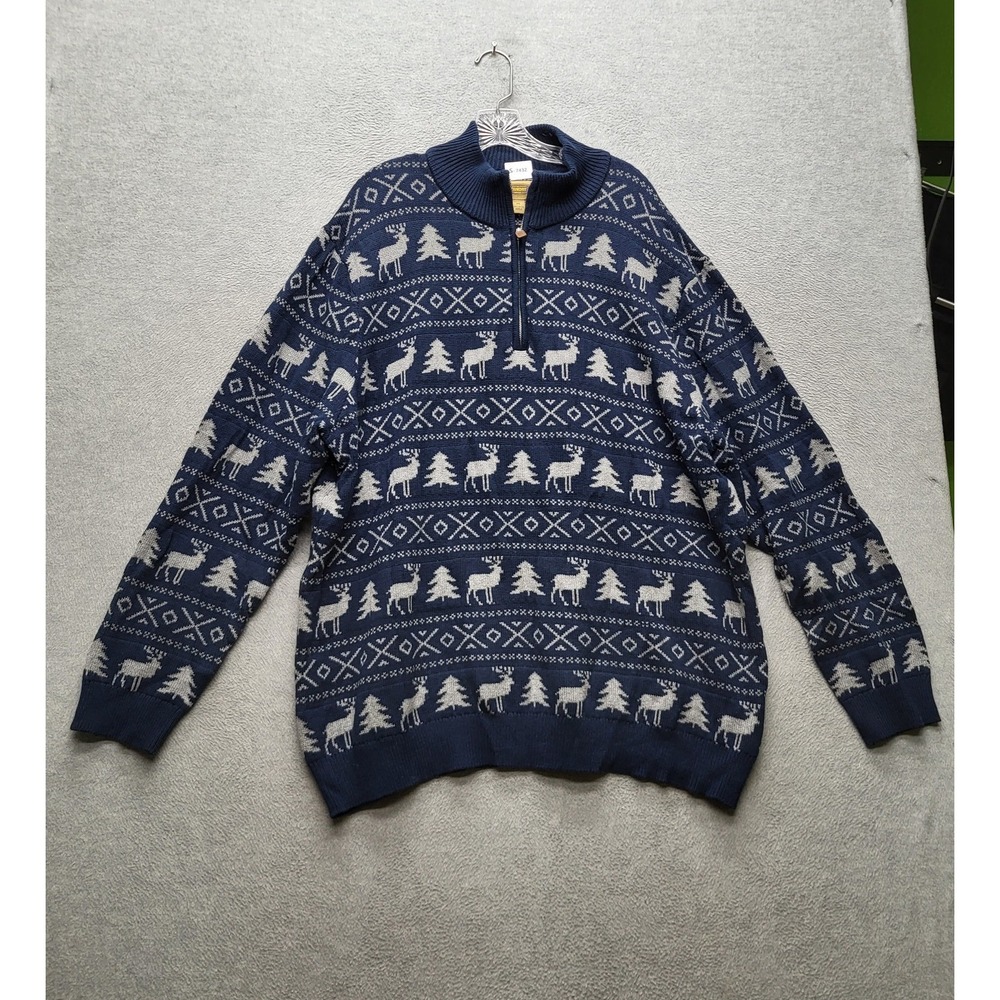 The Foundry Supply Co. Men Sweatshirt 3XL Navy Fair Isle Moose Trees Holiday